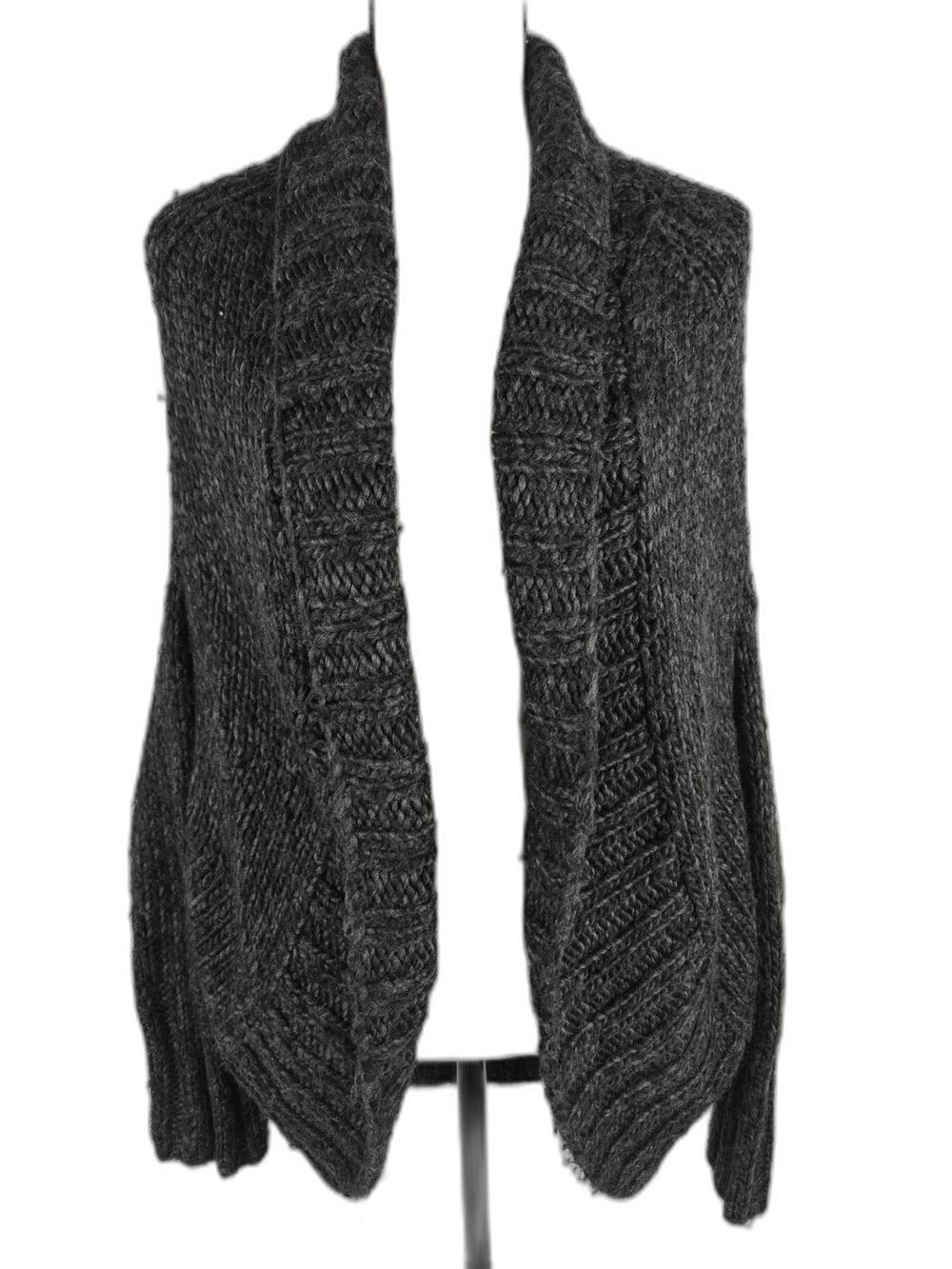 Women's Hinge Chunky Knit Open Front Cardigan Charcoal Gray Size M/L